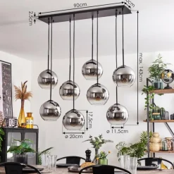 Suspension - Verre Koyoto Chrome, Clair, Fumé, 8 lumières