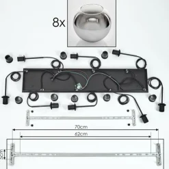 Suspension - Verre Koyoto Chrome, Clair, Fumé, 8 lumières