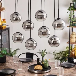 Suspension - Verre Koyoto Chrome, Clair, Fumé, 8 lumières