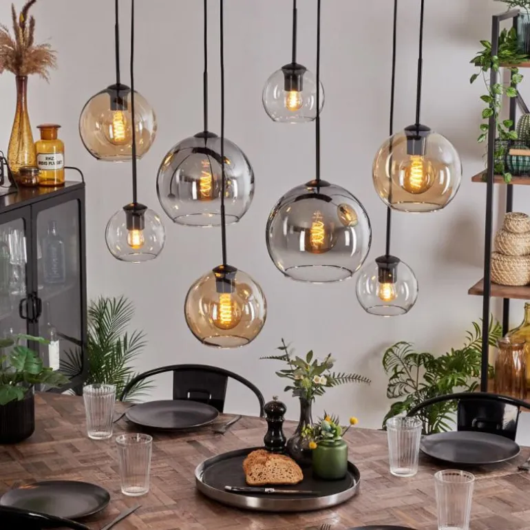 Suspension - Verre Koyoto Ambre, Clair, Fumé, 8 lumières