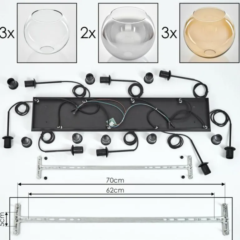 Suspension - Verre Koyoto Ambre, Clair, Fumé, 8 lumières