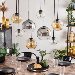 Suspension - Verre Koyoto Ambre, Clair, Fumé, 8 lumières