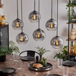 Suspension - Verre Koyoto Clair, Fumé, 6 lumières