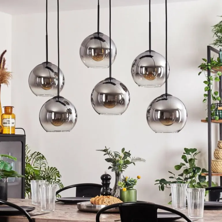 Suspension - Verre Koyoto Clair, Fumé, 6 lumières