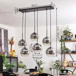 Suspension - Verre Koyoto Clair, Fumé, 6 lumières