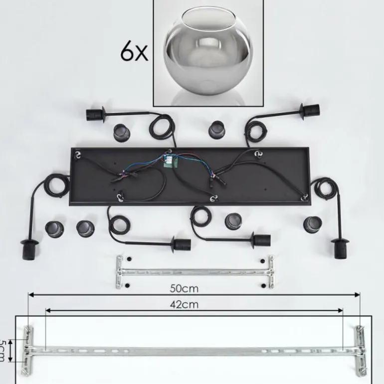 Suspension - Verre Koyoto Clair, Fumé, 6 lumières