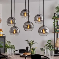 Suspension - Verre Koyoto Clair, Fumé, 6 lumières