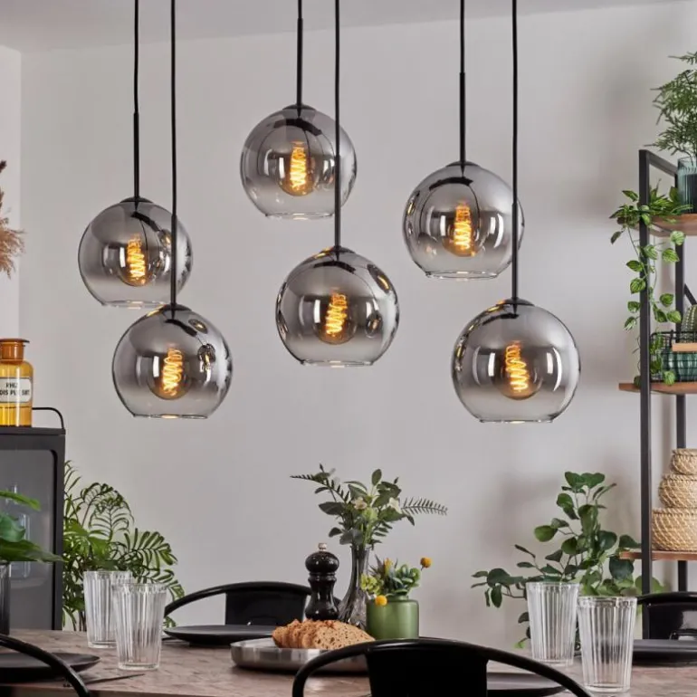 Suspension - Verre Koyoto Clair, Fumé, 6 lumières