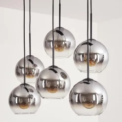 Suspension - Verre Koyoto Clair, Fumé, 6 lumières