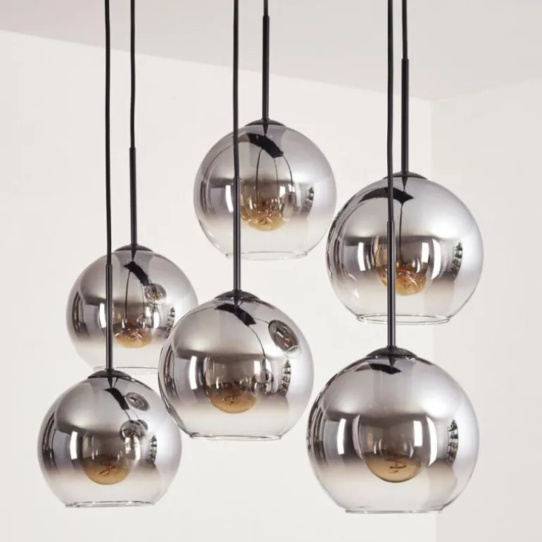 Suspension - Verre Koyoto Clair, Fumé, 6 lumières