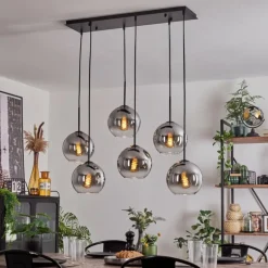 Suspension - Verre Koyoto Clair, Fumé, 6 lumières