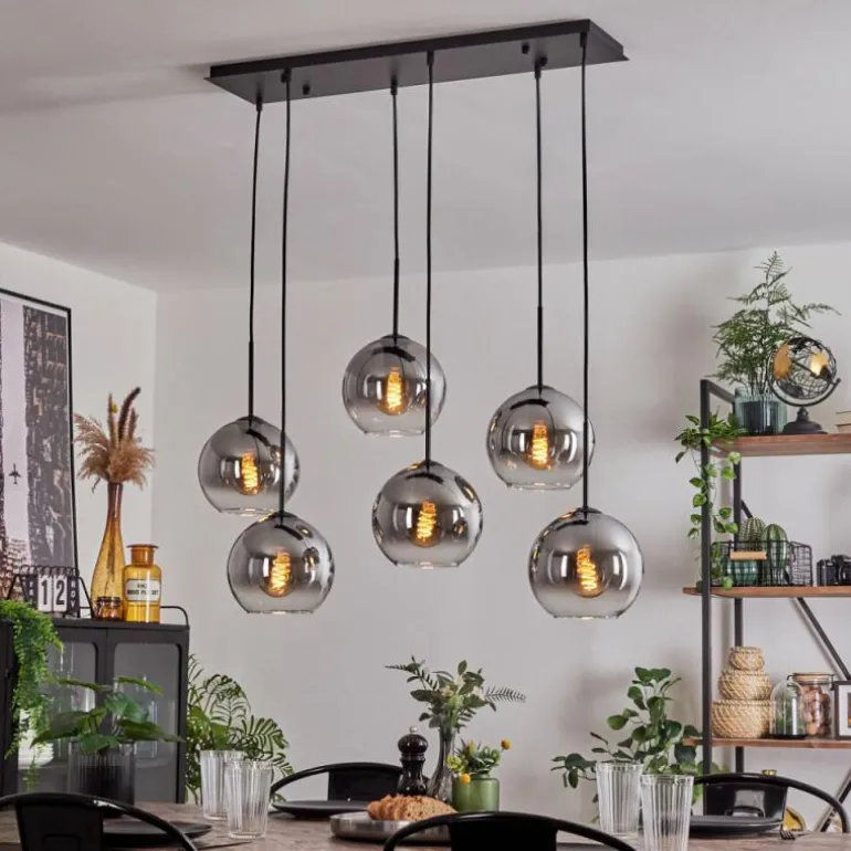 Suspension - Verre Koyoto Clair, Fumé, 6 lumières