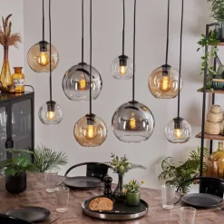 Suspension - Verre Koyoto Ambre, Chrome, Clair, Fumé, 8 lumières