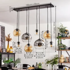 Suspension - Verre Koyoto Ambre, Chrome, Clair, Fumé, 8 lumières