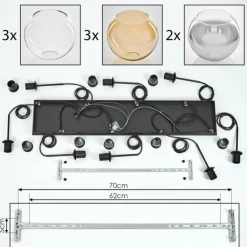 Suspension - Verre Koyoto Ambre, Chrome, Clair, Fumé, 8 lumières