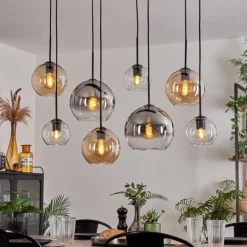 Suspension - Verre Koyoto Ambre, Chrome, Clair, Fumé, 8 lumières