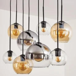 Suspension - Verre Koyoto Ambre, Chrome, Clair, Fumé, 8 lumières