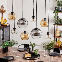 Suspension - Verre Koyoto Ambre, Chrome, Clair, Fumé, 8 lumières