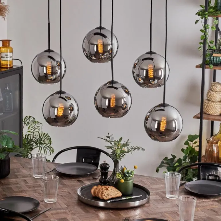 Suspension - Verre Koyoto Chrome, Fumé, 6 lumières