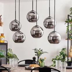 Suspension - Verre Koyoto Chrome, Fumé, 6 lumières