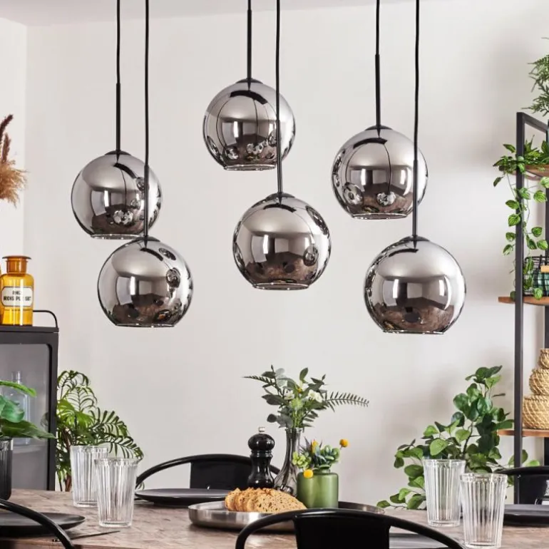 Suspension - Verre Koyoto Chrome, Fumé, 6 lumières