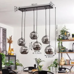 Suspension - Verre Koyoto Chrome, Fumé, 6 lumières