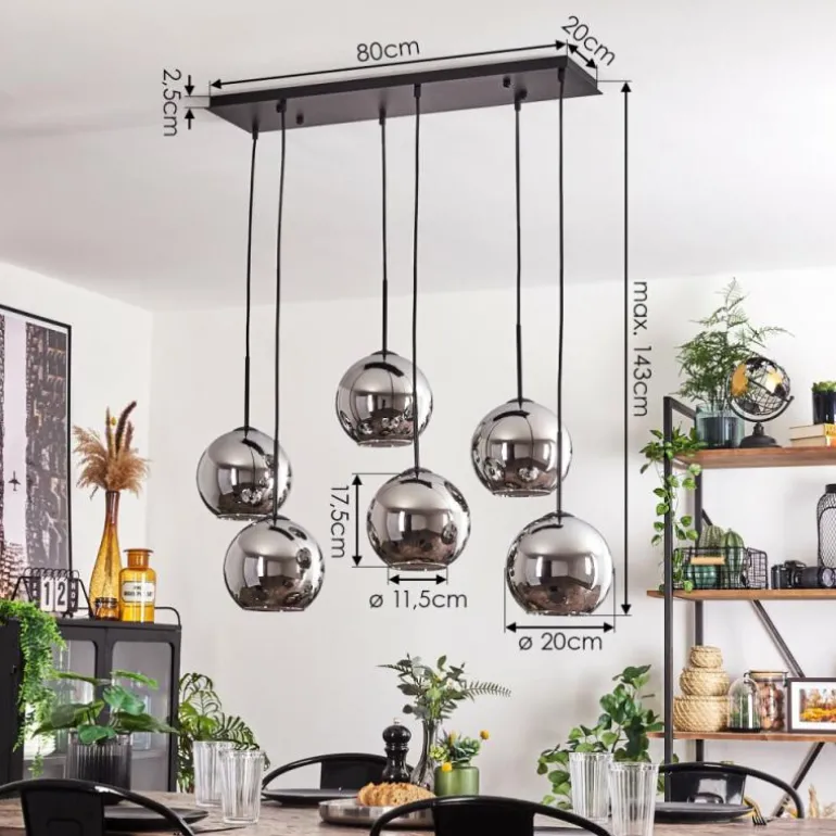 Suspension - Verre Koyoto Chrome, Fumé, 6 lumières