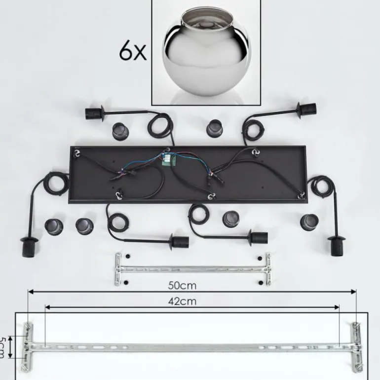 Suspension - Verre Koyoto Chrome, Fumé, 6 lumières