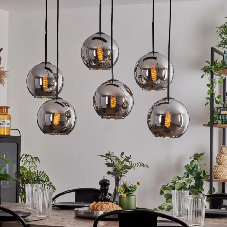 Suspension - Verre Koyoto Chrome, Fumé, 6 lumières