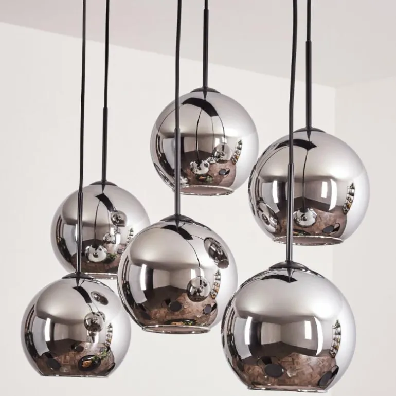 Suspension - Verre Koyoto Chrome, Fumé, 6 lumières