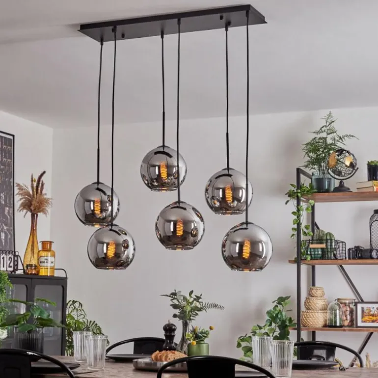 Suspension - Verre Koyoto Chrome, Fumé, 6 lumières