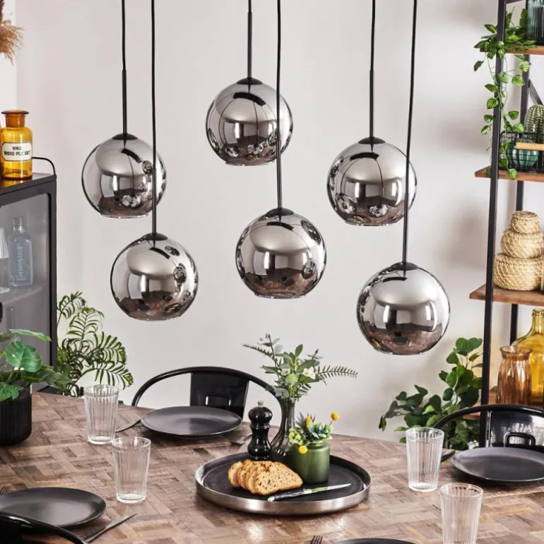 Suspension - Verre Koyoto Chrome, Fumé, 6 lumières