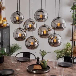 Suspension - Verre Koyoto Chrome, Fumé, 8 lumières