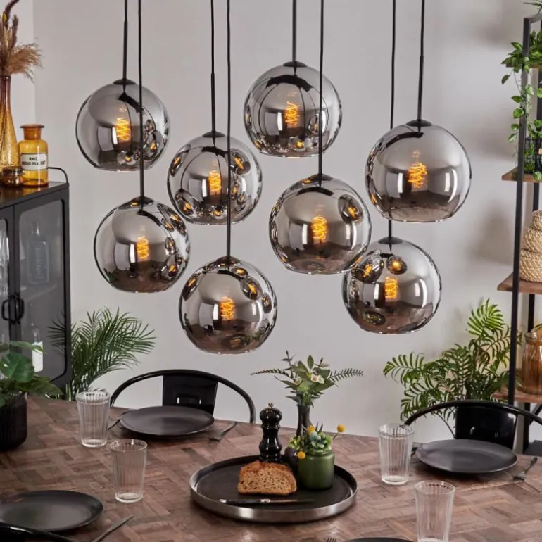 Suspension - Verre Koyoto Chrome, Fumé, 8 lumières