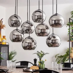 Suspension - Verre Koyoto Chrome, Fumé, 8 lumières