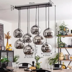 Suspension - Verre Koyoto Chrome, Fumé, 8 lumières