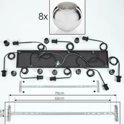 Suspension - Verre Koyoto Chrome, Fumé, 8 lumières