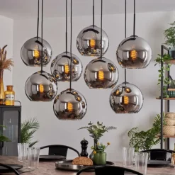 Suspension - Verre Koyoto Chrome, Fumé, 8 lumières