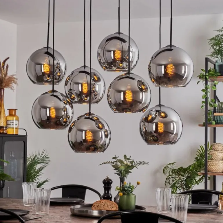 Suspension - Verre Koyoto Chrome, Fumé, 8 lumières