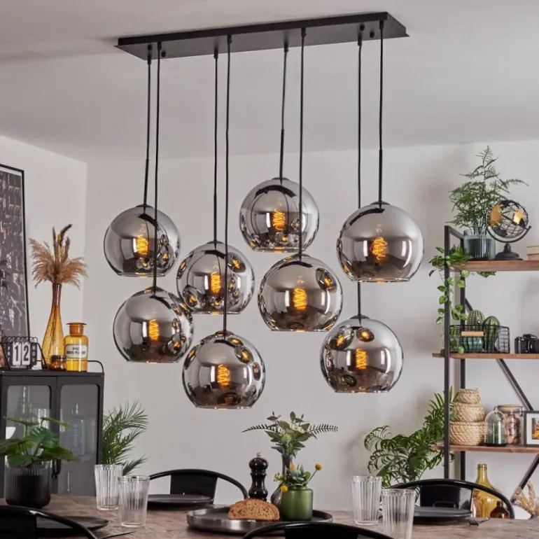 Suspension - Verre Koyoto Chrome, Fumé, 8 lumières