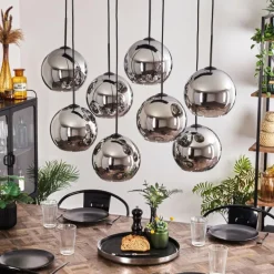 Suspension - Verre Koyoto Chrome, Fumé, 8 lumières