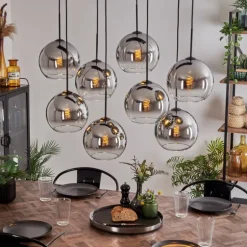 Suspension - Verre Koyoto Chrome, Clair, Fumé, 8 lumières