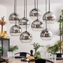 Suspension - Verre Koyoto Chrome, Clair, Fumé, 8 lumières