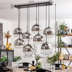 Suspension - Verre Koyoto Chrome, Clair, Fumé, 8 lumières