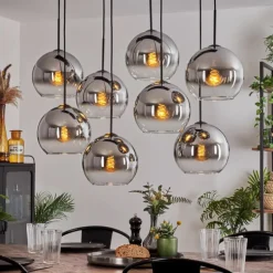 Suspension - Verre Koyoto Chrome, Clair, Fumé, 8 lumières