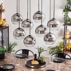 Suspension - Verre Koyoto Chrome, Clair, Fumé, 8 lumières