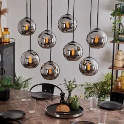 Suspension - Verre Koyoto Chrome, Fumé, 8 lumières