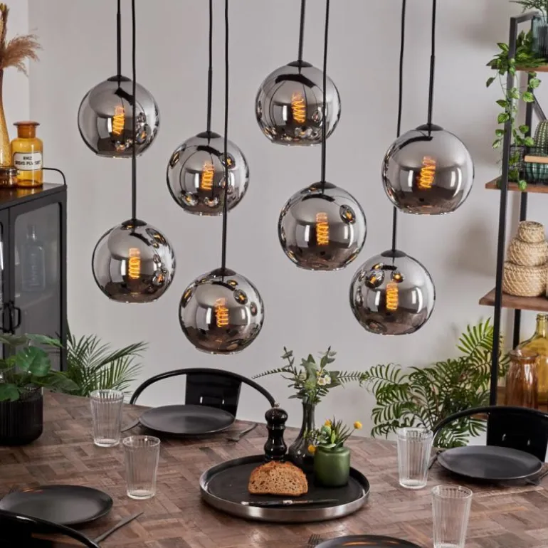 Suspension - Verre Koyoto Chrome, Fumé, 8 lumières