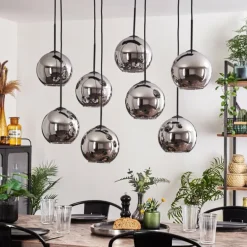 Suspension - Verre Koyoto Chrome, Fumé, 8 lumières