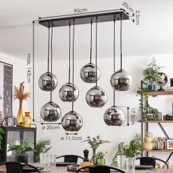 Suspension - Verre Koyoto Chrome, Fumé, 8 lumières